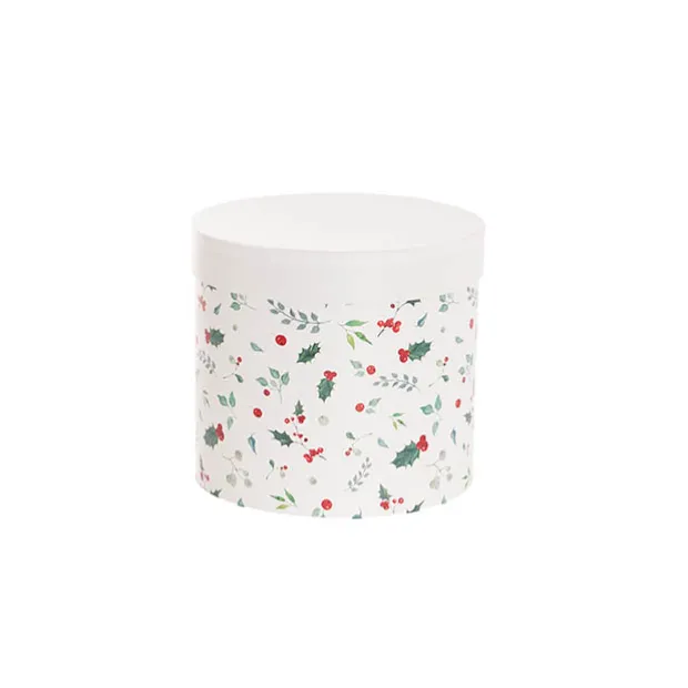 Flower Gift Hat Box Round Holly White (15cmWx13.5cmH)