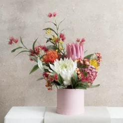 Flower Gift Hat Box Round Baby Pink (15cmWx13.5cmH)