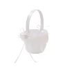 Flower Girl Basket w Heart Diamante White (12.5cmDx22cmH)