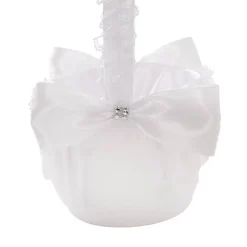 Flower Girl Basket w Lace & Bow White (12.5cmDx22cmH)