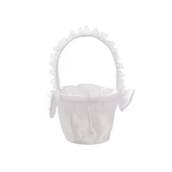 Flower Girl Basket w Lace & Bow White (12.5cmDx22cmH)