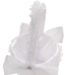 Flower Girl Basket w Lace & Bow White (12.5cmDx22cmH)