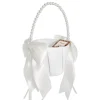 Flower Girl Basket with Bow White (12.5cmDx22cmH)