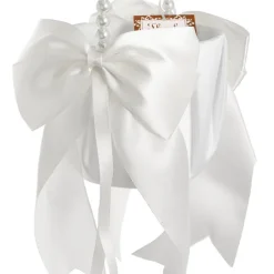 Flower Girl Basket with Bow White (12.5cmDx22cmH)