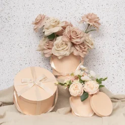 Flower Hat Box Grande Round Apricot Set 3 (25Dx15cmH)
