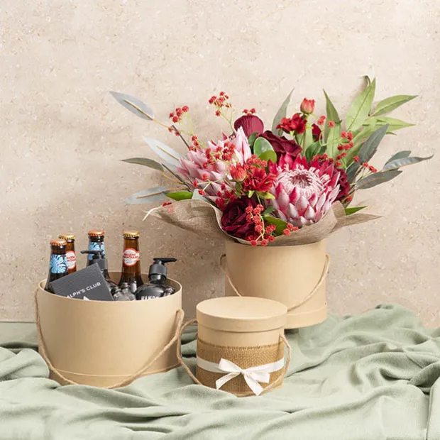 Flower Hat Box Grande Round Kraft Brown Set 3 (25Dx15cmH)