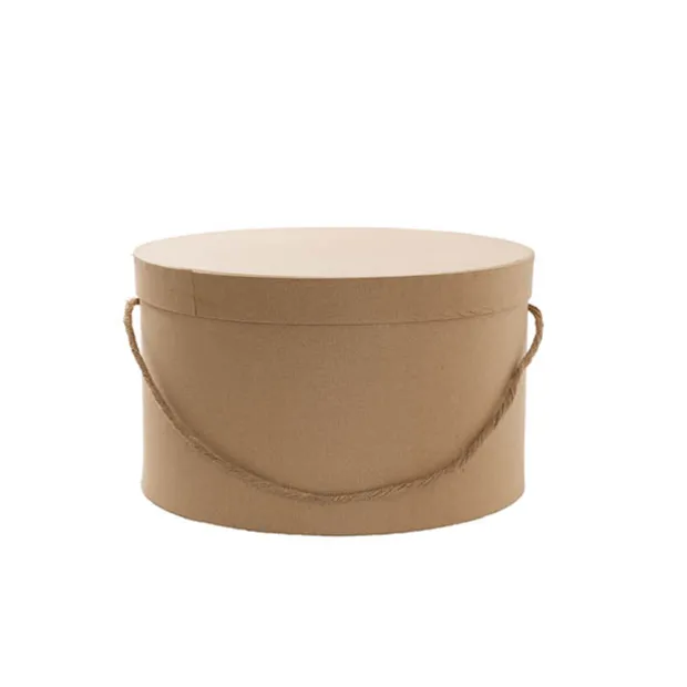 Flower Hat Box Grande Round Kraft Brown Set 3 (25Dx15cmH)