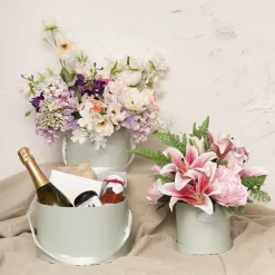 Flower Hat Box Grande Round Sage Green Set 3 (25Dx15cmH)