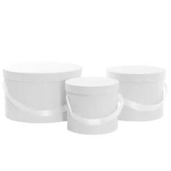 Flower Hat Box Grande Round White Set 3 (25Dx15cmH)