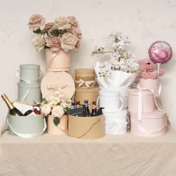 Flower Hat Box Grande Round White Set 3 (25Dx15cmH)