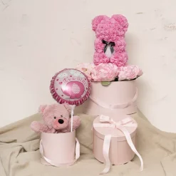 Flower Hat Box Grande Round Blush Pink Set 3 (25Dx15cmH)