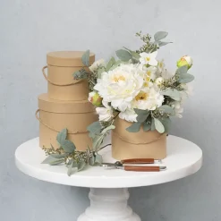Flower Hat Box Petite Round Kraft Brown Set 3 (17Dx13.5cmH)
