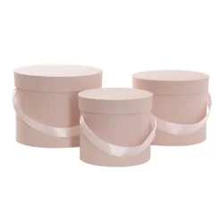 Flower Hat Box Petite Round Blush Pink Set 3 (17Dx13.5cmH)