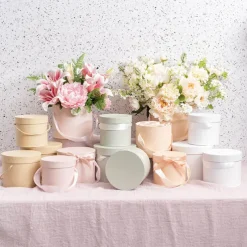 Flower Hat Box Petite Round Blush Pink Set 3 (17Dx13.5cmH)