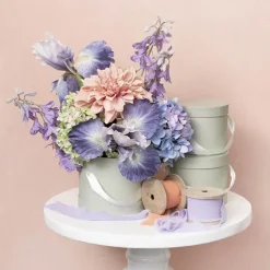 Flower Hat Box Petite Round Sage Green Set 3 (17Dx13.5cmH)