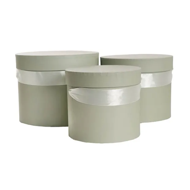 Flower Hat Box Petite Round Sage Green Set 3 (17Dx13.5cmH)