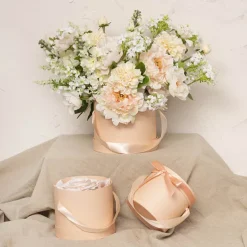 Flower Hat Box Petite Round Apricot Peach Set 3(17Dx13.5cmH)