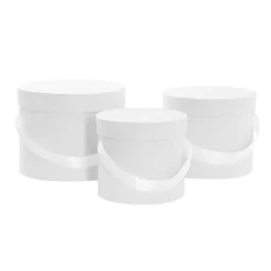 Flower Hat Box Petite Round White Set 3 (17Dx13.5cmH)