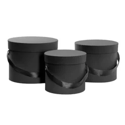 Flower Hat Box Petite Round Black Set 3 (17Dx13.5cmH)