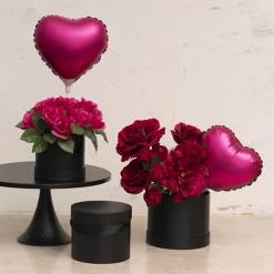 Flower Hat Box Petite Round Black Set 3 (17Dx13.5cmH)