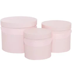 Flower Hat Box Ribbon Round Set 3 Baby Pink (18.5cmx15cmH)