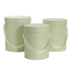 Flower Hat Box Tall Round Sage Green Set 3 (24.5Dx30cmH)