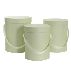 Flower Hat Box Tall Round Sage Green Set 3 (24.5Dx30cmH)