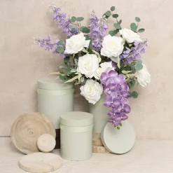 Flower Hat Box Tall Round Sage Green Set 3 (24.5Dx30cmH)