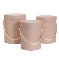 Flower Hat Box Tall Round Blush Pink Set 3 (24.5Dx30cmH)