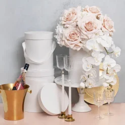 Flower Hat Box Tall Round White Set 3 (24.5Dx30cmH)