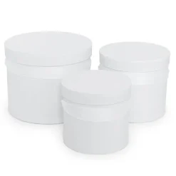 Flower Hat Box with Ribbon Round Set 3 White (18.5cmx15cmH)
