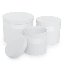 Flower Hat Box with Ribbon Round Set 3 White (18.5cmx15cmH)