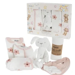 Flower Print 100% Cotton Baby Gift Box Set 8 Soft Pink
