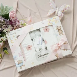 Flower Print 100% Cotton Baby Gift Box Set 8 Soft Pink