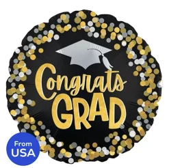 Foil Balloon 17" (42.5cm Dia) Congrats Grad Black