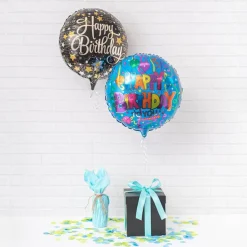 Foil Balloon 17" (42.5cm Dia) Happy Birthday Stars Black