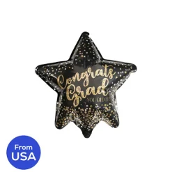 Foil Balloon 9" (22.5cmD) Air Filled Congrats Grad Star Gold