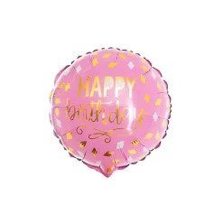 Foil Balloon 9" (22.5cmD) Happy Birthday Pink & Gold