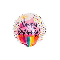 Foil Balloon 9" (22.5cmD) Happy Birthday Cupcake Multi