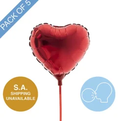 Foil Balloon 9" (22.5cmD) Pack 5 Air Fill Love Heart Red