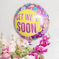 Foil Balloon 18" (45cmD) Pack 5 Get Well Soon Smiley Purple