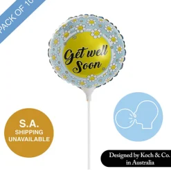 Foil Balloon 9" (22.5cmD) Pack 10 Get Well Soon Daisy Blue