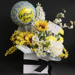 Foil Balloon 9" (22.5cmD) Pack 10 Get Well Soon Daisy Blue