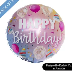 Foil Balloon 18" (45cmD) Pack 5 Happy Bday Colour Gradation