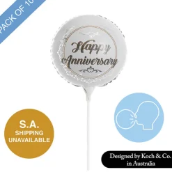 Foil Balloon 9" (22.5cmD) Pack 10 Happy Anniversary Silver