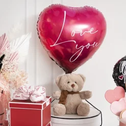 Foil Balloon 18" (45cmD) Pack 5 Love You Heart Hot Pink