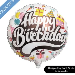 Foil Balloon 18" (45cmD) Pack 5 Round Happy Birthday Party