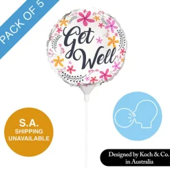 Foil Balloon 9" (22.5cmD) Pack 5 Round Frangipani Get Well