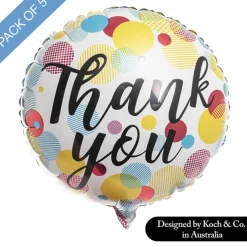 Foil Balloon 18" (45cmD) Pack 5 Round Thank you