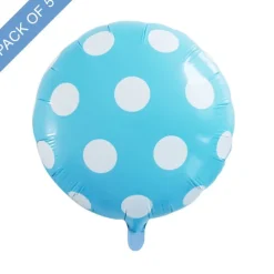 Foil Balloon 18" (45cmD) Pack 5 Round Large Dot Baby Blue